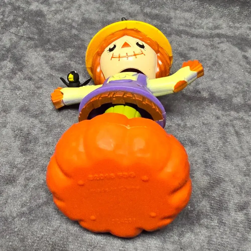 Solar Dancing Halloween Scarecrow Girl on Pumpkin & Crow Pumpkin Figurine Decor
